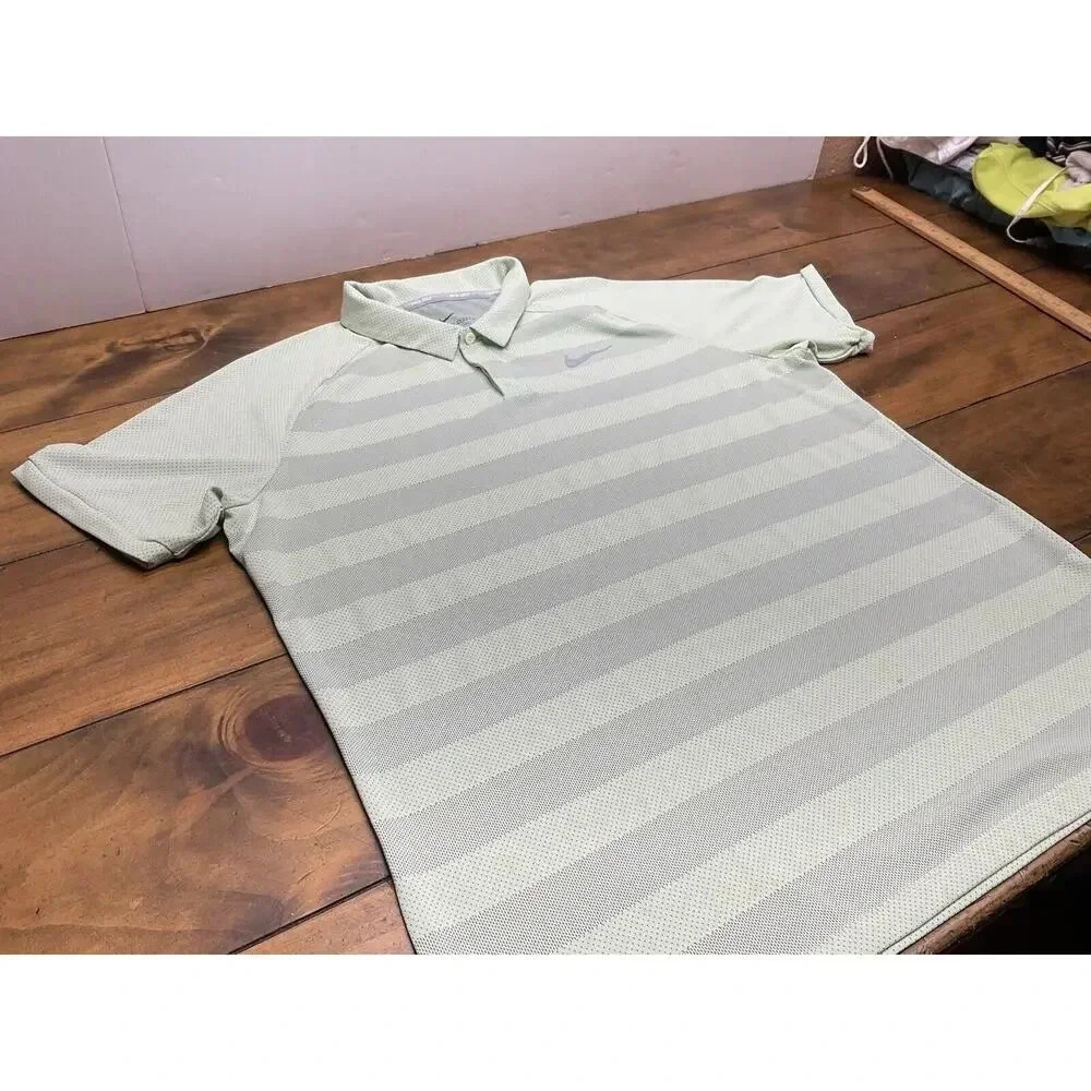Nike Golf Zonal Cooling Men's Large Green Striped Short Sleeve Golf Polo Shirt - Picture 5 of 12